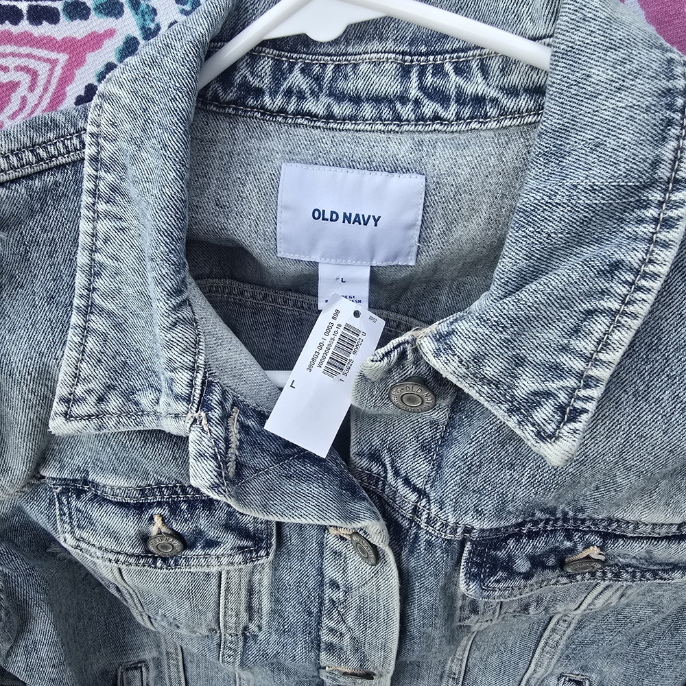 Old Navy Light Blue Distressed Denim Jean Jacket - Picture 6 of 7
